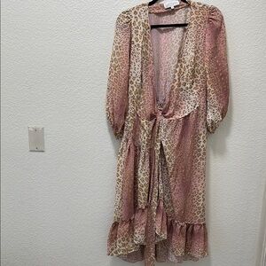 Pink Ruffled Wrap Sundress with Bishop Sleeves